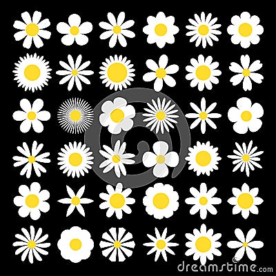 White chamomile silhouette shape icon. Camomile daisy set. Decoration element. Cute round flower plant nature collection. Love Vector Illustration