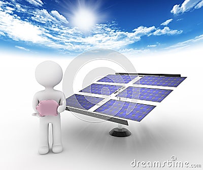 White character and solar energy Stock Photo