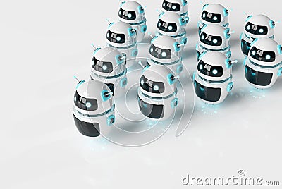 White chatbot robot leading robots group on white background 3D rendering Stock Photo