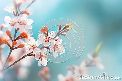 White cherry or apricot blossoms on a branch. Delicate Macro shot of almond blossom close up. Spring flowers of cherries Stock Photo