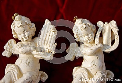 White Cherub Musicians Stock Photo