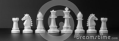 White chess figures isolated on the black background. Stock Photo