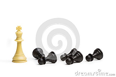 White chess king and black chess pawns down Stock Photo