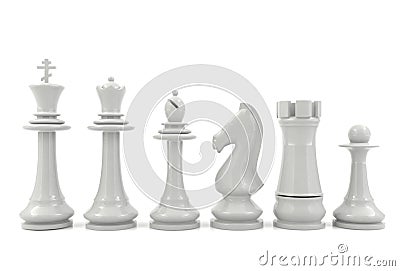 White chess pieces isolated on white background Stock Photo