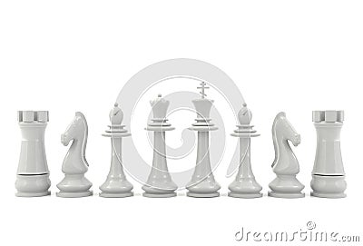 White chess pieces isolated on white background Stock Photo