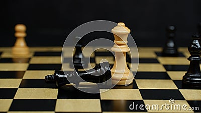 White chess queen piece has beaten black king piece Stock Photo