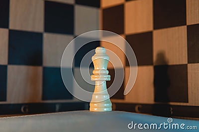White chess queen in a symmetrical shot with the black and white checkered pattern background Stock Photo