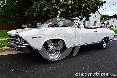 White 1969 Chevy Chevelle Malibu Convertible With the Top Down Editorial Stock Photo