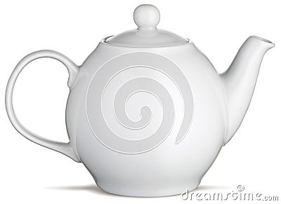 White china tea pot teapot on a white background Stock Photo