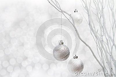 White christmas background silver balls Stock Photo