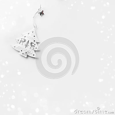 White Christmas decoration on white background with pine cones. Stock Photo