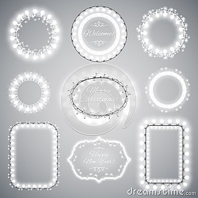 White Christmas Illumination Frames Vector Illustration