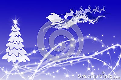 White Christmas tree and Santa sledge in bright Stock Photo