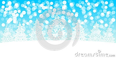 White Christmas trees decoration on snow bokeh background Stock Photo