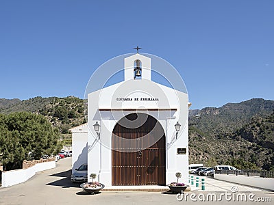 White church in an Andalucian village of Frigiliana, Malaga, Spain. Stock Photo