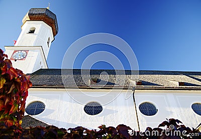 Typical south german church with onion tower and white facade under a blue sky 2 Stock Photo