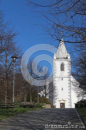 A white church in a Slovak village Stock Photo