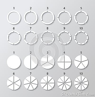 White circle graph with segments structure chart. Set of circular segments template. Pie diagram collection Vector Illustration
