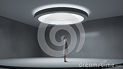 Minimalist Woman In Circular Light: A Photorealistic Rendering Stock Photo