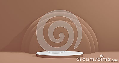 White Circle Shape Podium for Product Concept on a Beige Brown Studio Background. Stock Photo