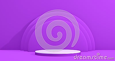 White Circle Shape Podium for Product Concept on a Purple Studio Background With Circles Behind . Stock Photo