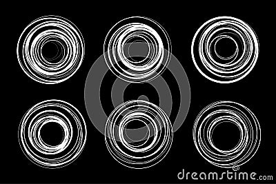 White circle spiral frame set. Scribble line rounds. Doodle circular logo design elements. Insignia emblem. Vector Vector Illustration