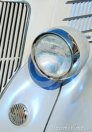 White Classic Car Headlight Stock Photo