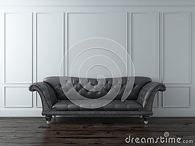 White Classic interior with black sofa Stock Photo