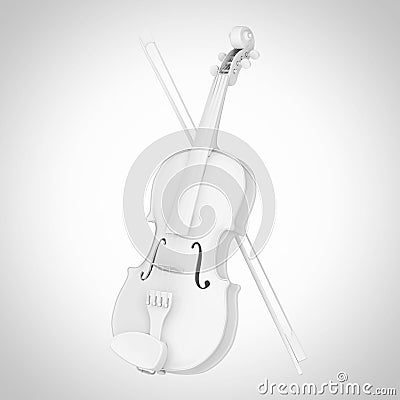 White Classical Wooden Violin with Bow in Clay Style. 3d Rendering Stock Photo