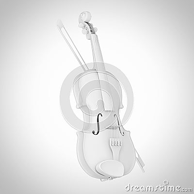 White Classical Wooden Violin with Bow in Clay Style. 3d Rendering Stock Photo