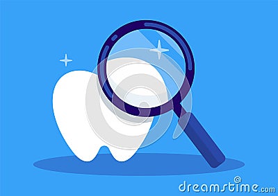 White clean tooth with Magnifying, flat vector illustration Vector Illustration