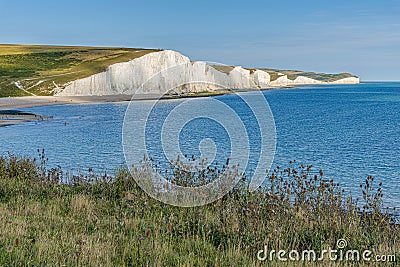 White cliffs Seven Sisters East Sussex, English Coastline Stock Photo