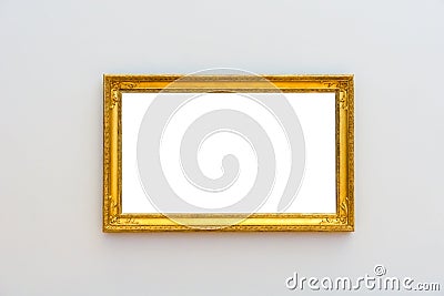 White clipped painting with a golden wooden carved frame Stock Photo