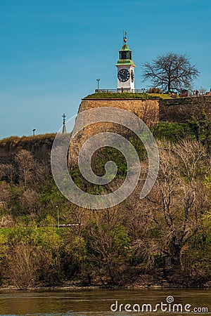 The white Clock tower, one of the most significant landmarks and symbols of Petrovaradin Editorial Stock Photo