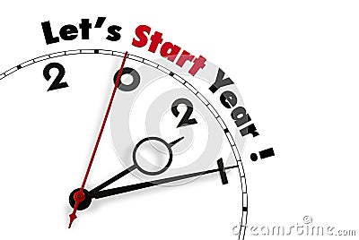 White clock with words Let s Start Year 2021 Stock Photo