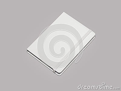 White notepad with white elastic on white background, 3d rendering. Stock Photo