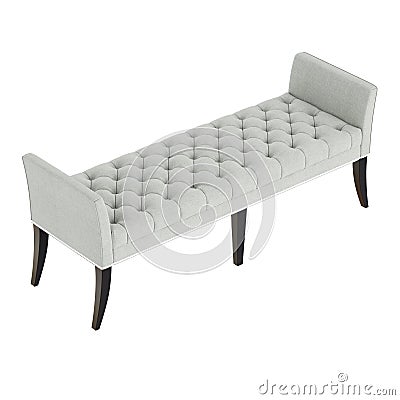 White cloth upholstered bench on an isolated background. 3d rendering Stock Photo