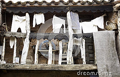 White clothes hanging balcony Stock Photo