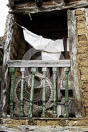 White clothes hanging balcony Stock Photo