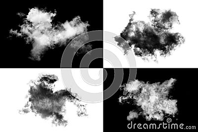 White cloud isolated on black background,Textured Smoke ,brush effect Stock Photo