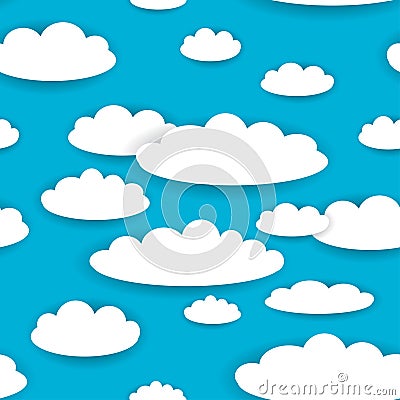 White clouds on blue sky seamless background pattern. vector Vector Illustration