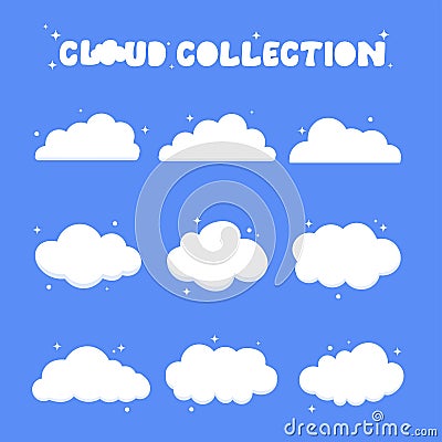 White clouds hand drawn collection, Clouds silhouettes. Vector Illustration