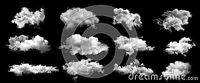 White clouds isolated on black background. Stock Photo