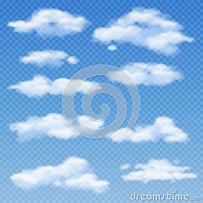 White clouds on transparent blue background vector illustration Vector Illustration