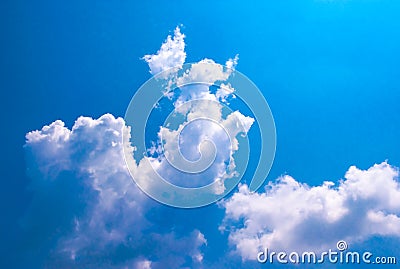 White cloudy and blue sky background, look like a dog running on the clouds, so cute. Stock Photo