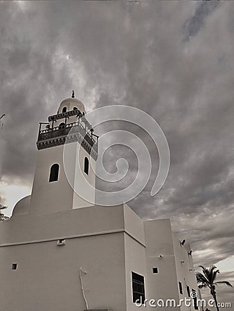 White Coastline Mosque and Cloudly Weather Jeddah Cornish Coastline, Jeddah, Saudi Arabia Stock Photo