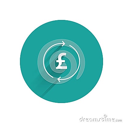 White Coin money with pound sterling symbol icon isolated with long shadow. Banking currency sign. Cash symbol. Green Vector Illustration
