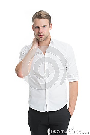 White collar worker. Working formal dress code. Clerical and middle chain management. Man well groomed formal elegant Stock Photo