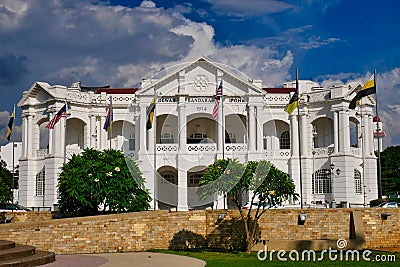 The white, colonial style Ipoh City Hall on a sunny day Editorial Stock Photo