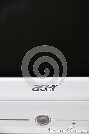 A white color Acer laptop detail power button Editorial Stock Photo